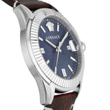 Versace Greca Time Quartz Blue Dial Brown Leather Strap Watch For Men - VE3K00122