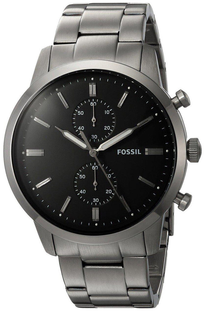Fossil Townsman Chronograph Black Dial Silver Steel Strap Watch for Men - FS5349