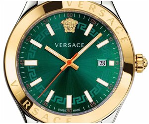 Versace Hellenium Green Dial Two Tone Steel Strap Watch for Men