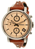 Fossil Original Boyfriend Sport Chronograph Beige Dial Brown Leather Strap Watch for Women - ES4046