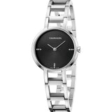 Calvin Klein Stately Black Dial Silver Steel Strap Watch for Women - K3G2312S