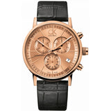 Calvin Klein Post Minimal Chronograph Rose Gold Dial Black Leather Strap Watch for Men - K7627201