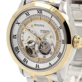 Bulova BVA Skeleton Silver Dial Two Tone Steel Strap Watch for Men - 98A123