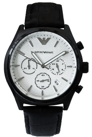 Emporio Armani Chronograph Quartz Silver Dial Black Rubber Strap Watch For Men - AR11048