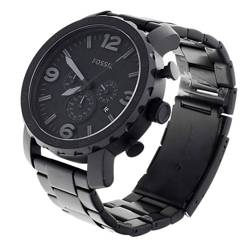 Nate Black Watch Steel Fossil for Chronograph Men Black Strap Dial