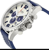 Fossil Nate Chronograph White Dial Blue Leather Strap Watch for Men - JR1480