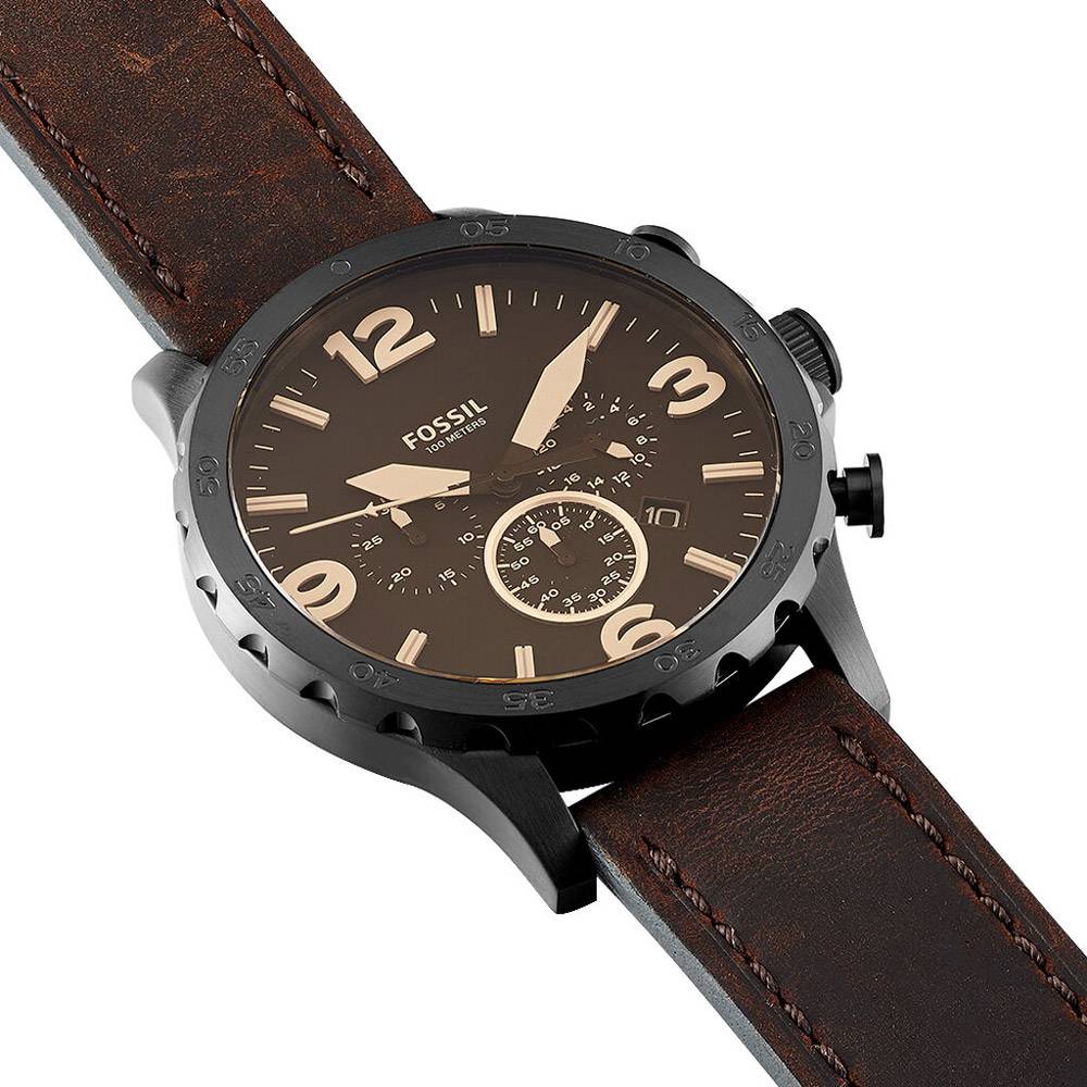 Fossil Nate Chronograph Brown Dial Brown Leather Strap Watch for Men
