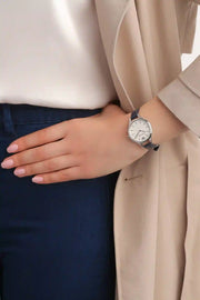 Emporio Armani Aurora Quartz Mother Of Pearl White Dial Blue Leather Strap Watch For Women - AR11090