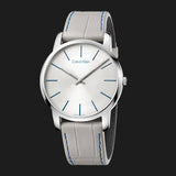 Calvin Klein City Silver Dial Grey Leather Strap Watch for Men - K2G211Q4