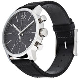 Calvin Klein City Chronograph Black Dial Black Leather Strap Watch for Men - K2G271C3