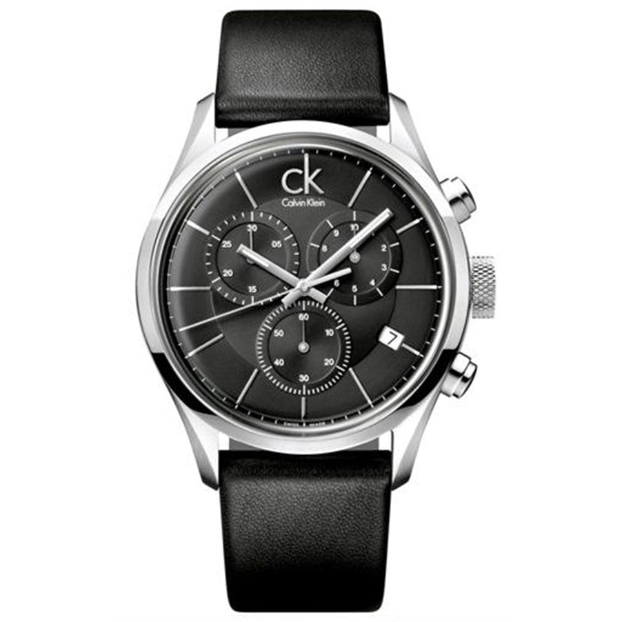 for Strap Black Leather Calvin Klein Masculine Watch Chronograph Black Men Dial