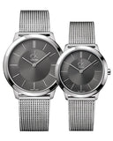 Calvin Klein Minimal Grey Dial Silver Mesh Bracelet Watch for Men - K3M22124