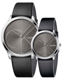 Calvin Klein Minimal Grey Dial Black Leather Strap Watch for Men - K3M221C3