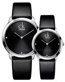 Calvin Klein Minimal Diamonds Black Dial Black Leather Strap Watch for Men - K3M211CS