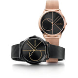 Calvin Klein Minimal Black Dial Rose Gold Mesh Bracelet Watch for Men - K3M21621