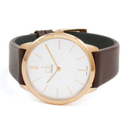 Calvin Klein Minimal White Dial Brown Leather Strap Watch for Men - K3M216G6