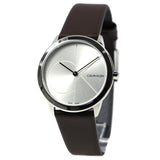 Calvin Klein Minimal Silver Dial Brown Leather Strap Watch for Men - K3M221G6