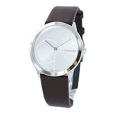 Calvin Klein Minimal Silver Dial Brown Leather Strap Watch for Men - K3M221G6