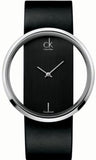 Calvin Klein Glam Transparent Dial Black Leather Strap Watch for Women