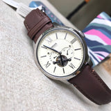 Fossil Townsman Automatic White Dial Brown Leather Strap Watch for Men - ME3064