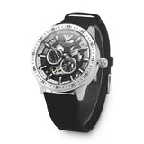 Emporio Armani Renato Chronograph Automatic Black Dial Black Leather Strap Watch For Men - AR60051