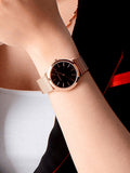 Calvin Klein Minimal Black Dial Rose Gold Mesh Bracelet Watch for Women - K3M2262Y