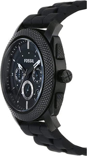 Fossil Machine Chronograph Black Dial Black Silicone Strap Watch for Men - FS4487