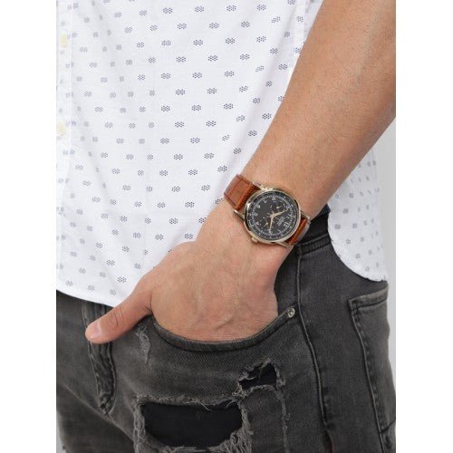 Citizen Eco Drive Multi Function Day & Date Black Dial Brown Leather Strap Watch For Men Citizen Eco Drive Multi Function Day & Date Black Dial Brown Leather Strap Watch For Men