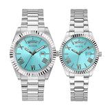 Guess Connoisseur Turquoise Dial Silver Steel Strap Watch for Men - GW0265G11