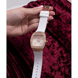 Guess Raven Diamonds Rose Gold Dial White Silicone Strap Watch for Women - GW0105L3