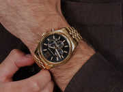 Michael Kors Lexington Chronograph Black Dial Gold Steel Strap Watch for Men - MK8286
