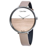 Calvin Klein Rise White Beige Dial Beige Leather Strap Watch for Women - K7A231XH