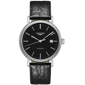 Longines Presence 38.5mm Automatic Black Dial Black Leather Strap Watch for Men - L4.921.4.52.2
