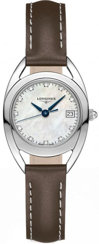 Longines Equestrian Mother of Pearl Dial Brown Leather Strap Watch untuk Wanita - L6.136.0.87.2