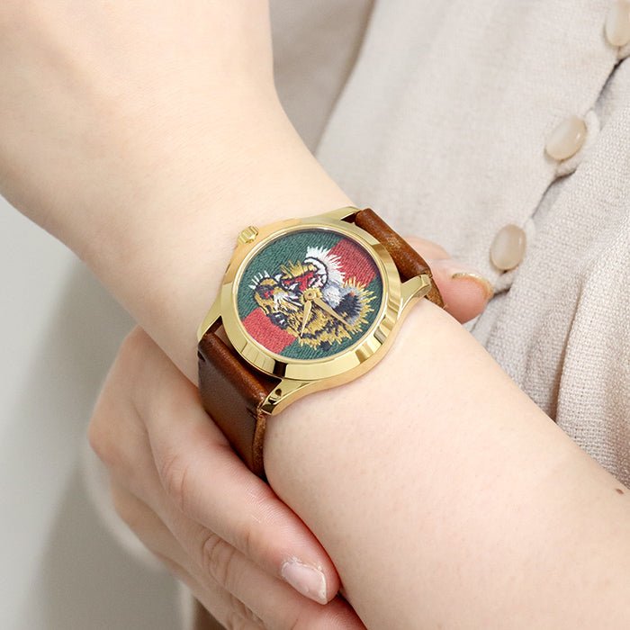 Gucci Le Marche Des Merveilles Red & Green Dial Brown Leather Gucci Le Marche Des Merveilles Red & Green Dial Brown Leather