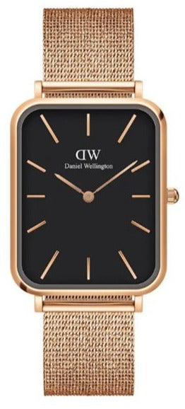 Daniel Wellington Quadro Pressed Melrose Black Dial Gold Mesh Bracelet Watch For Men - DW00100466
