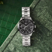 Lacoste Boston Chronograph Black Dial Silver Steel Strap Watch for Men - 2011079