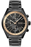 Hugo Boss Grand Prix Black Dial Black Steel Strap Watch for Men - 1513578