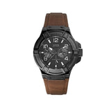 Guess Rigor Analog Black Dial Brown Leather Strap Watch For Men - W0040G8