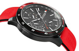 Tommy Hilfiger Multifunction Quartz Black Dial Red Rubber Strap Watch for Men  - 1791722