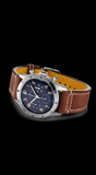 Breitling Avi 1953 Edition Platinum Chronograph Blue Dial Brown Leather Strap Watch for Men - LB0920131C1X1