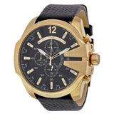 Diesel Mega Chief Chronograph Black Dial Black Leather Strap Watch For Men - DZ4344