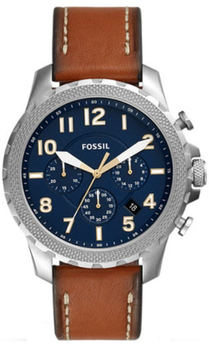 Fossil Bowman Chronograph Luggage Blue Dial Brown Leather Strap Watch for Men - FS5602