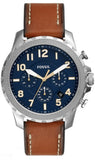 Fossil Bowman Chronograph Luggage Blue Dial Brown Leather Strap Watch for Men - FS5602