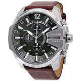 Diesel Mega Chief Chronograph Black Dial Brown Leather Strap Watch For Men - DZ4290