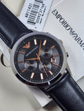 Emporio Armani Giovanni Analog Black Dial Black Leather Strap Watch For Men - AR11431