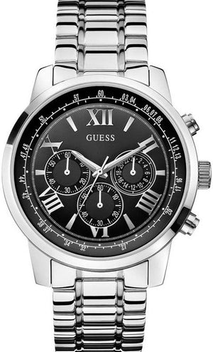 Guess Horizon Chronograph Quartz Black Dial Silver Steel Strap Watch For Men - W0379G1