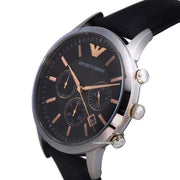 Emporio Armani Giovanni Chronograph Black Dial Black Leather Strap Watch For Men - AR11431