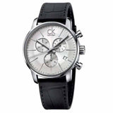 Calvin Klein City Chronograph Silver Dial Black Leather Strap Watch for Men - K2G271C6