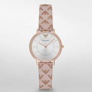 Emporio Armani Classic Kappa White Dial Brown Leather Strap Watch For Women - AR11009